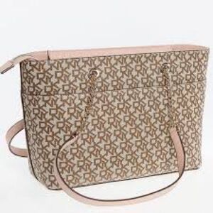 DKNY Elegant Beige Monogram Tote Bag
